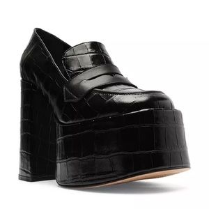 SCHUTZ Black Croc-Embossed Platform Shoes